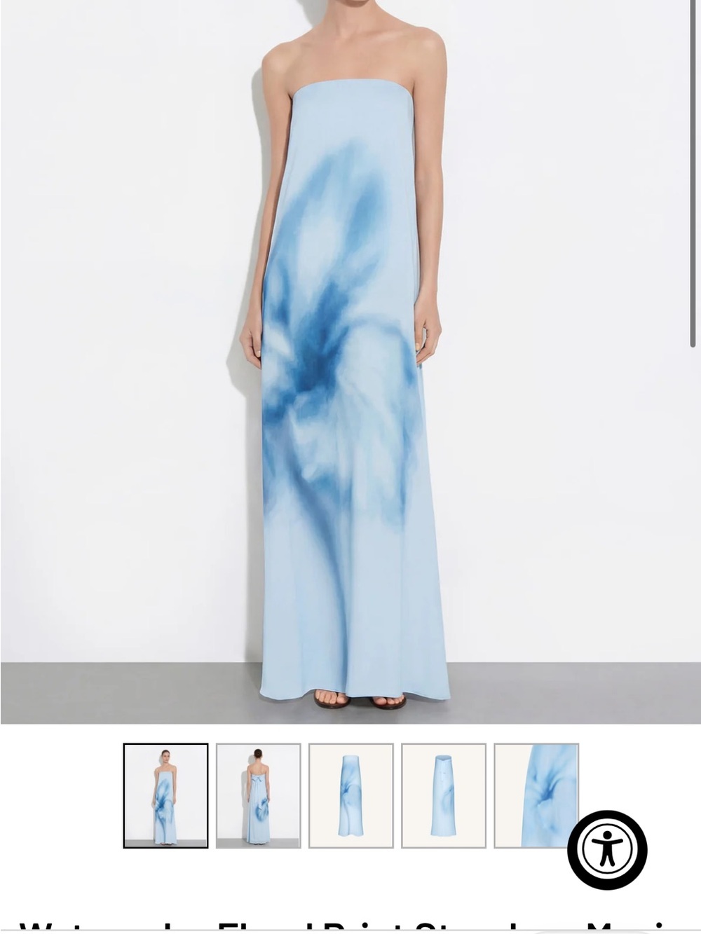 JW PEI Sky Blue Strapless Floral-Print Gown